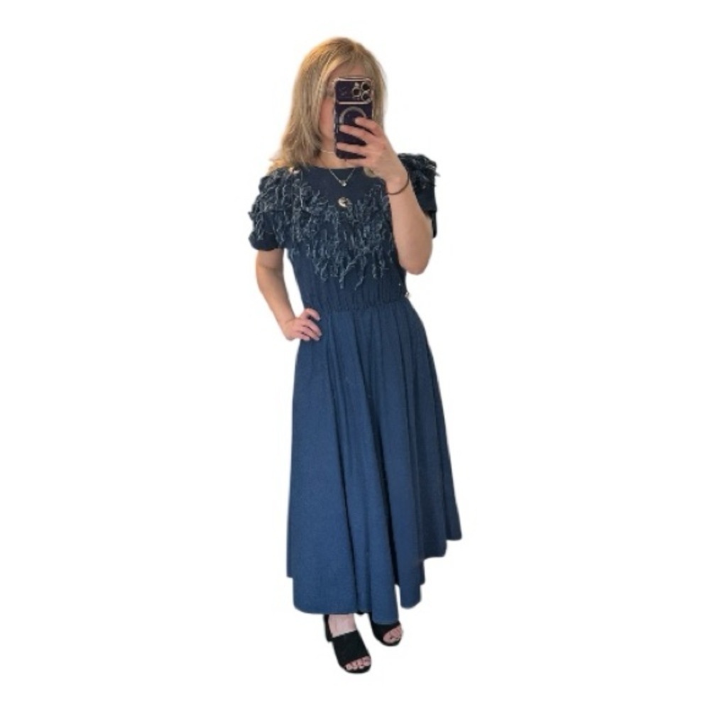 Vintage 80’s/90’s Circle T Denim Cowgirl Dress with Fringe/Stud Detailing Size S - Picture 8 of 8